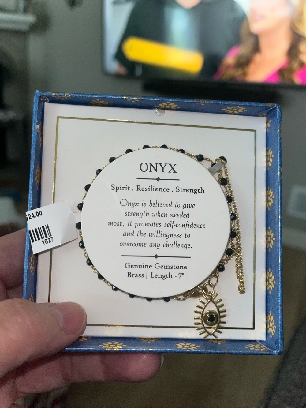 Shivam Onyx Black Bead Bracelet with Gold Evil Eye Charm - Onyx
